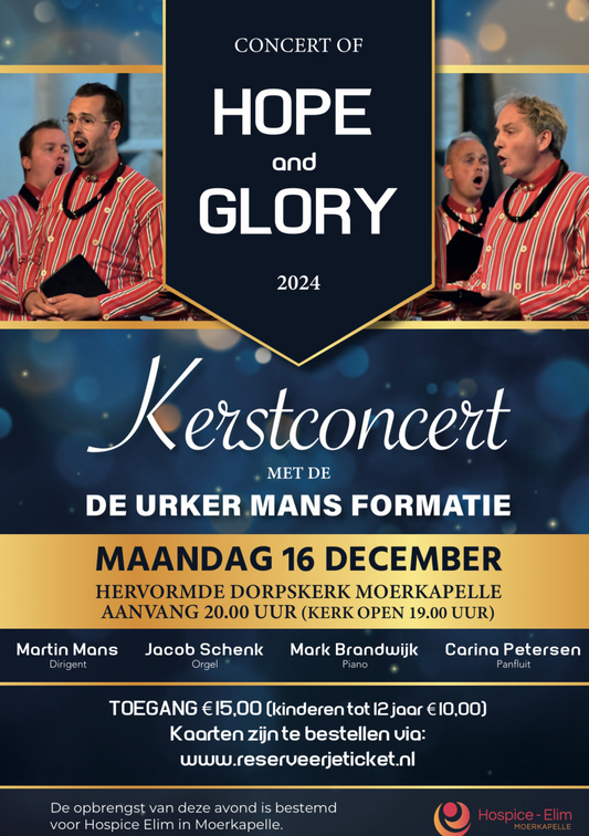 16 december 2024: Kerstconcert met de Urker Mans Formatie t.b.v. Hospice Moerkapelle