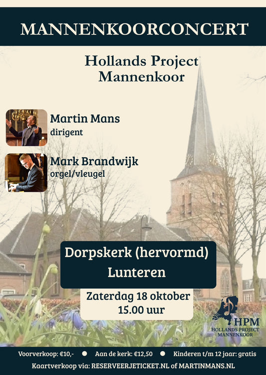 18 oktober 2025: Mannenkoorconcert Lunteren met Martin Mans en Mark Brandwijk - Hollands Project Mannenkoor